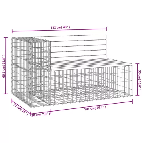  tömör impregnált fenyőfa gabion kerti pad 122x71x65,5 cm