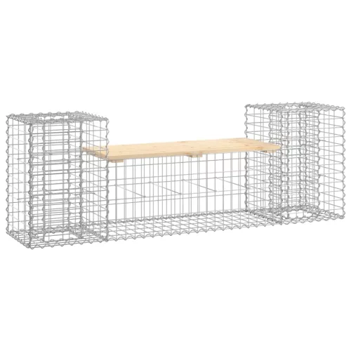  tömör fenyőfa gabion kerti pad 183x41x60,5 cm