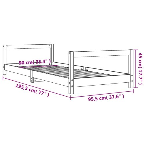  fehér tömör fenyőfa gyerekágykeret 90x190 cm