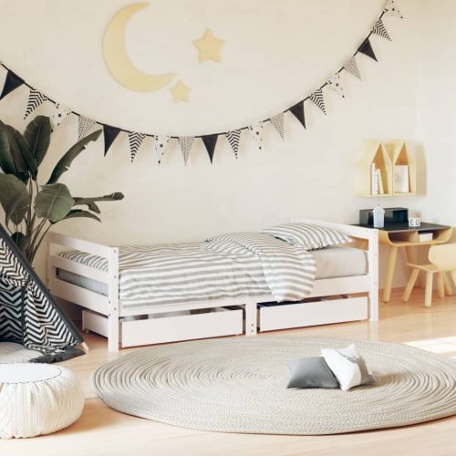  fehér tömör fenyőfa fiókos gyerekágykeret 80 x 160 cm 