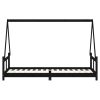  fekete tömör fenyőfa gyerekágykeret 80 x 200 cm
