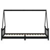  fekete tömör fenyőfa gyerekágykeret 90 x 200 cm