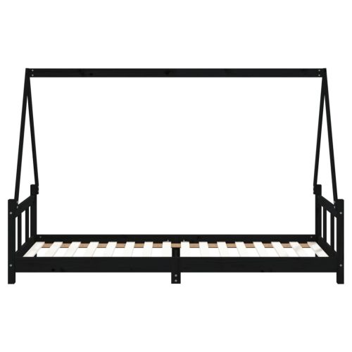  fekete tömör fenyőfa gyerekágykeret 90 x 200 cm