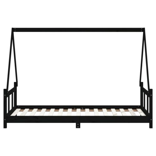  fekete tömör fenyőfa gyerekágykeret 90 x 190 cm