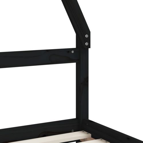  fekete tömör fenyőfa gyerekágykeret fiókokkal 90 x 200 cm