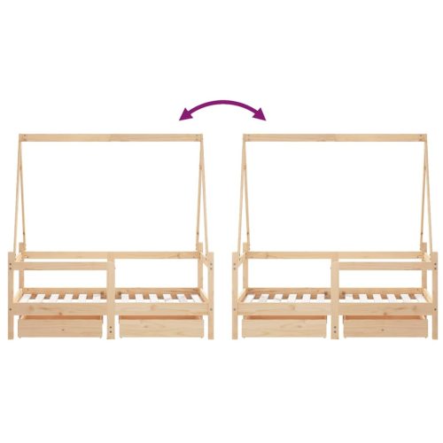  tömör fenyőfa gyerekágykeret fiókokkal 70 x 140 cm