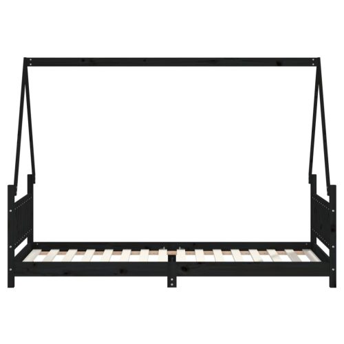  fekete tömör fenyőfa gyerekágykeret 80 x 200 cm