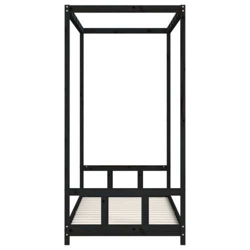  fekete tömör fenyőfa gyerekágykeret 90 x 190 cm