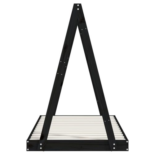  fekete tömör fenyőfa gyerekágykeret 80 x 160 cm