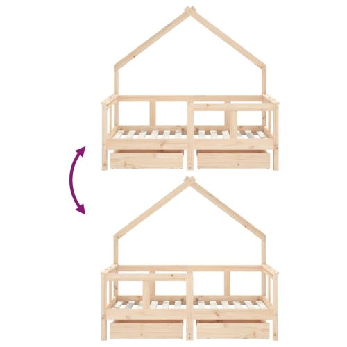  tömör fenyőfa gyerekágykeret fiókokkal 70 x 140 cm