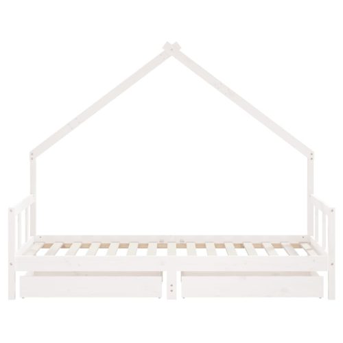  fehér tömör fenyőfa gyerekágy keret fiókkal 90x190 cm