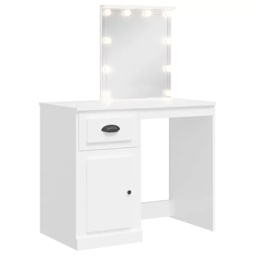  fehér fésülködőasztal LED-lámpákkal 90x42x132,5 cm