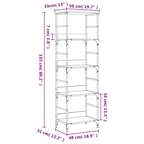  sonoma tölgy színű szerelt fa könyvespolc 50 x 33 x 153 cm