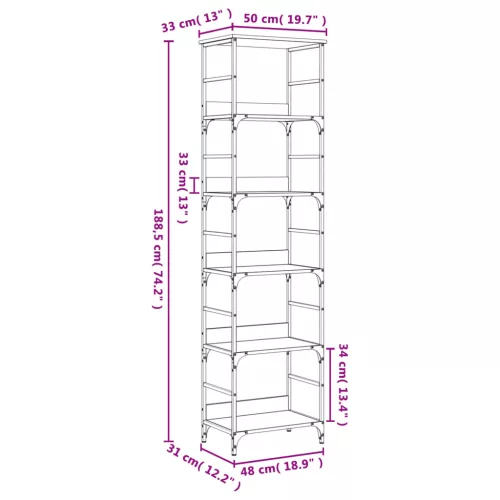  sonoma tölgy színű szerelt fa könyvespolc 50 x 33 x 188,5 cm