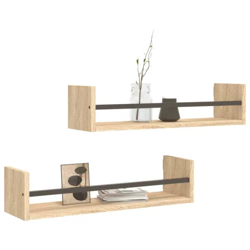 2 db sonoma tölgy fali polc rúddal 60 x 16 x 14 cm