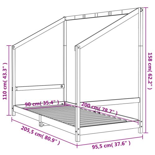  tömör fenyőfa gyerekágykeret 90 x 200 cm