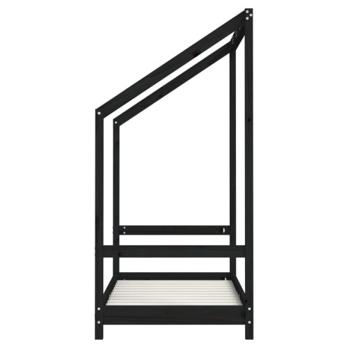  fekete tömör fenyőfa gyerekágykeret 70 x 140 cm