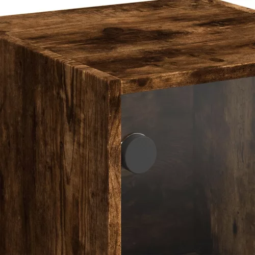  füstös tölgy színű magasszekrény üvegajtókkal 35 x 37 x 109 cm