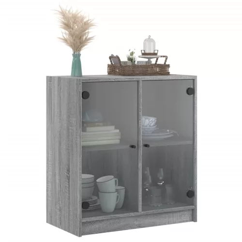  szürke sonoma színű kisszekrény üvegajtókkal 68 x 37 x 75,5 cm