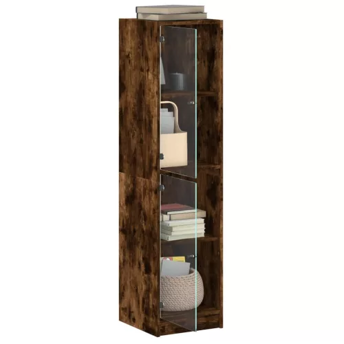  füstös tölgy színű magasszekrény üvegajtókkal 35 x 37 x 142 cm