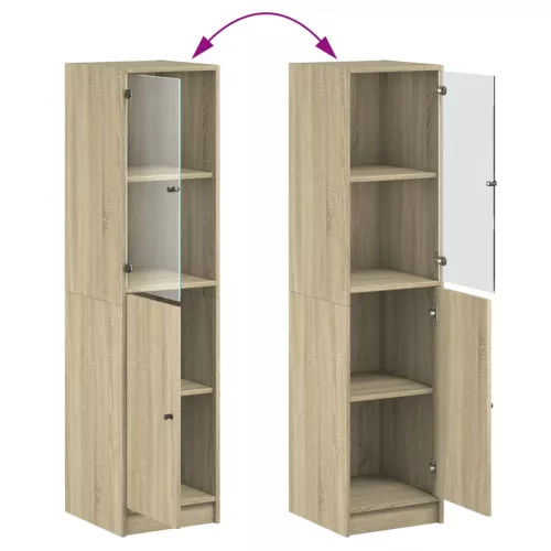  sonoma tölgy színű magasszekrény üvegajtóval 35 x 37 x 142 cm