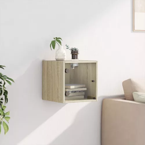  sonoma tölgy színű éjjeliszekrény üvegajtóval 35 x 37 x 35 cm