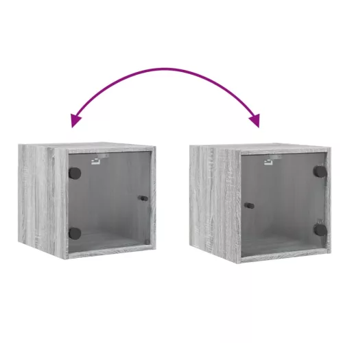  szürke sonoma színű éjjeliszekrény üvegajtóval 35 x 37 x 35 cm