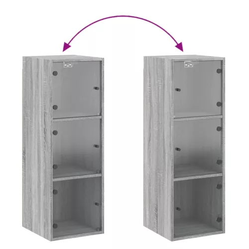  szürke sonoma színű faliszekrény üvegajtókkal 35x37x100 cm