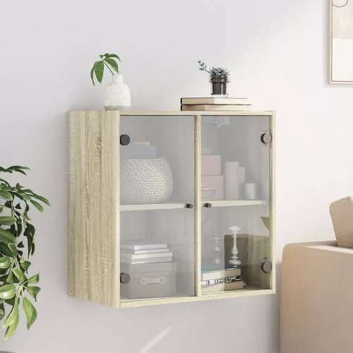  sonoma-tölgyszínű faliszekrény üvegajtókkal 68 x 37 x 68,5 cm