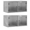  2 db betonszürke faliszekrény üvegajtókkal 68,5 x 37 x 35 cm