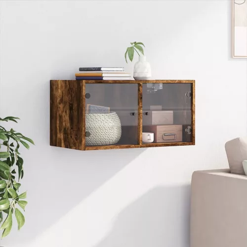  füstös tölgy színű faliszekrény üvegajtókkal 68,5x37x35 cm