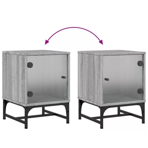  szürke sonoma színű éjjeliszekrény üvegajtóval 35 x 37 x 50 cm