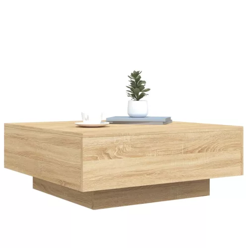  sonoma tölgy színű dohányzóasztal LED-lámpákkal 80 x 80 x 31 cm