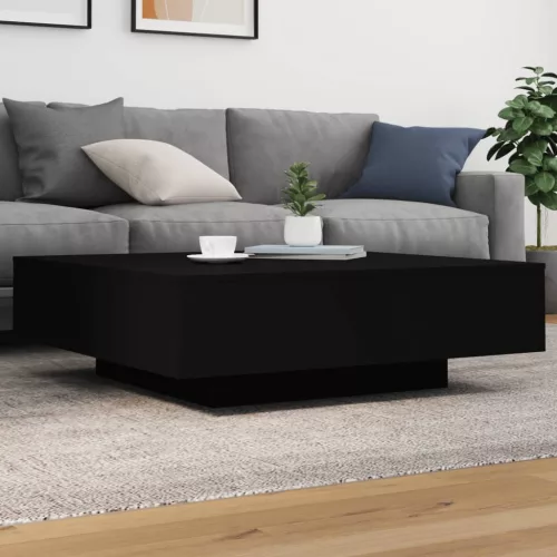  fekete dohányzóasztal LED-lámpákkal 100 x 100 x 31 cm