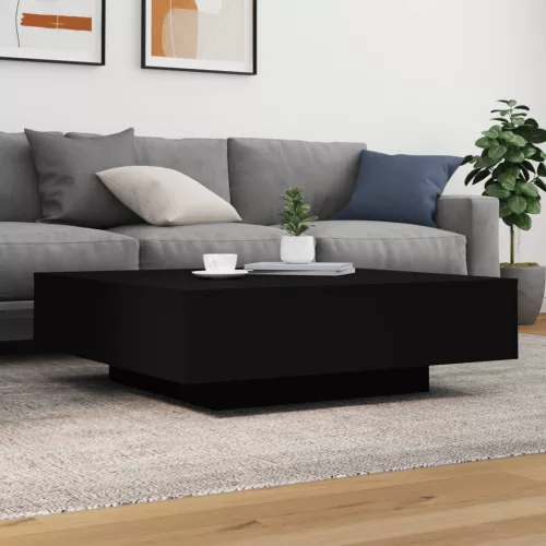  fekete dohányzóasztal LED-lámpákkal 100 x 100 x 31 cm