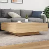  sonoma tölgy színű dohányzóasztal LED-lámpákkal 100x100x31 cm