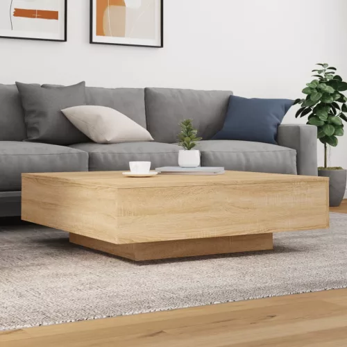  sonoma tölgy színű dohányzóasztal LED-lámpákkal 100x100x31 cm