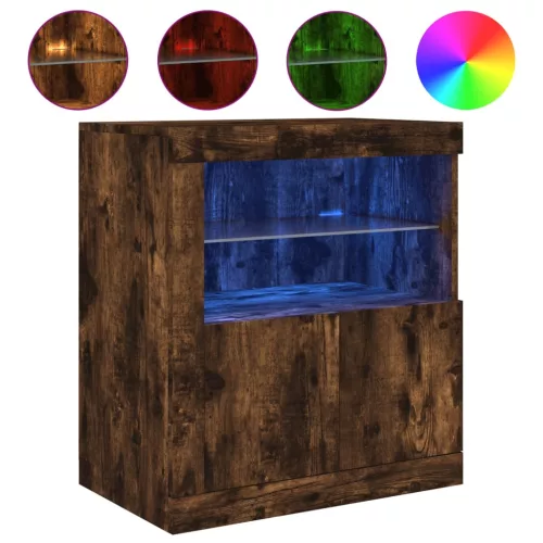  füstös tölgy színű tálalószekrény LED-ekkel 60,5 x 37 x 67 cm