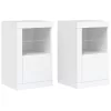  2 db fehér szerelt fa kisszekrény LED-fényekkel
