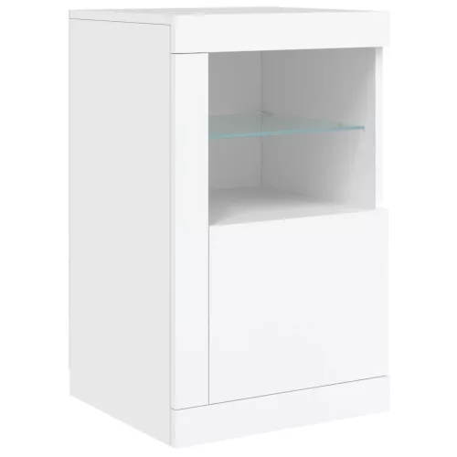  2 db fehér szerelt fa kisszekrény LED-fényekkel