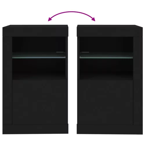  fekete szerelt fa tálalószekrény LED-világítással