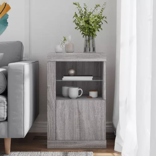  szürke sonoma színű szerelt fa tálalószekrény LED-világítással