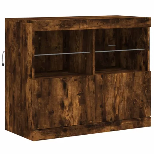  füstös tölgy színű tálalószekrény LED-ekkel 81 x 37 x 67 cm