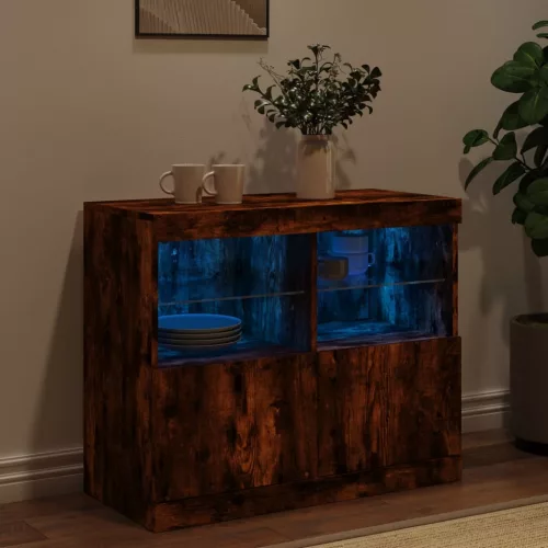  füstös tölgy színű tálalószekrény LED-ekkel 81 x 37 x 67 cm