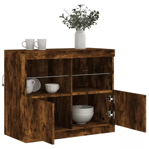  füstös tölgy színű tálalószekrény LED-ekkel 81 x 37 x 67 cm