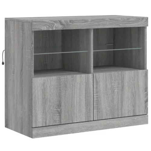  szürke sonoma színű tálalószekrény LED-ekkel 81 x 37 x 67 cm