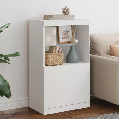  fehér tálalószekrény LED-világítással 60,5 x 37 x 100 cm