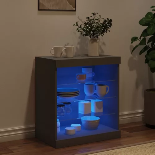  fekete tálalószekrény LED-világítással 60,5 x 37 x 67 cm