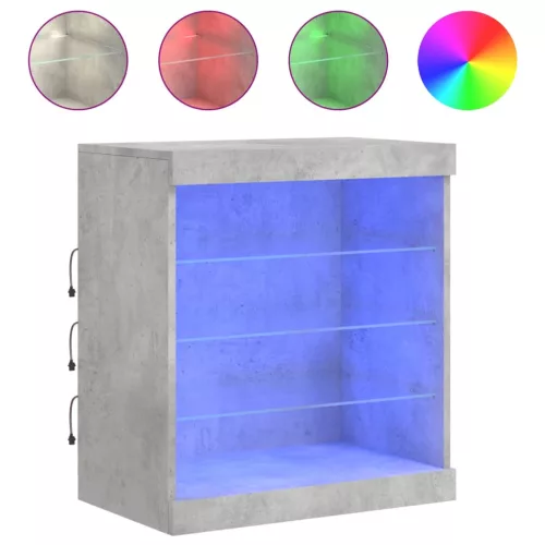  betonszürke tálalószekrény LED-világítással 60,5 x 37 x 67 cm