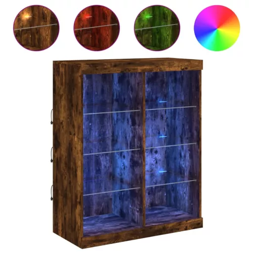  füstös tölgy színű tálalószekrény LED-ekkel 81 x 37 x 100 cm